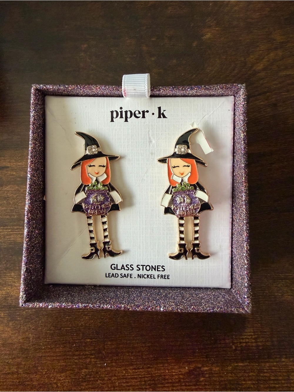 Piper-K Witch Earrings in Black, Orange and Purple. NEW